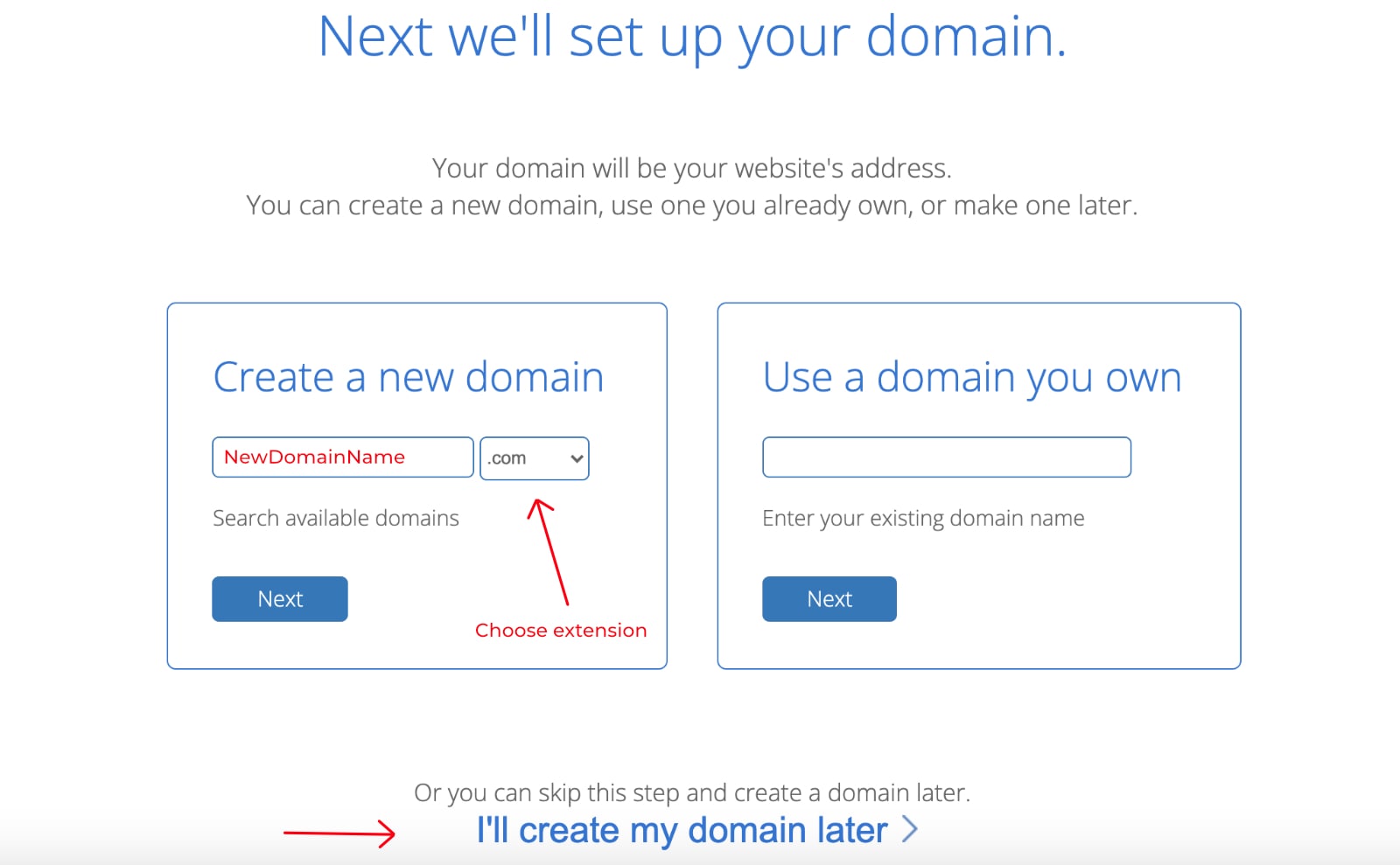 bluehost choose domain name