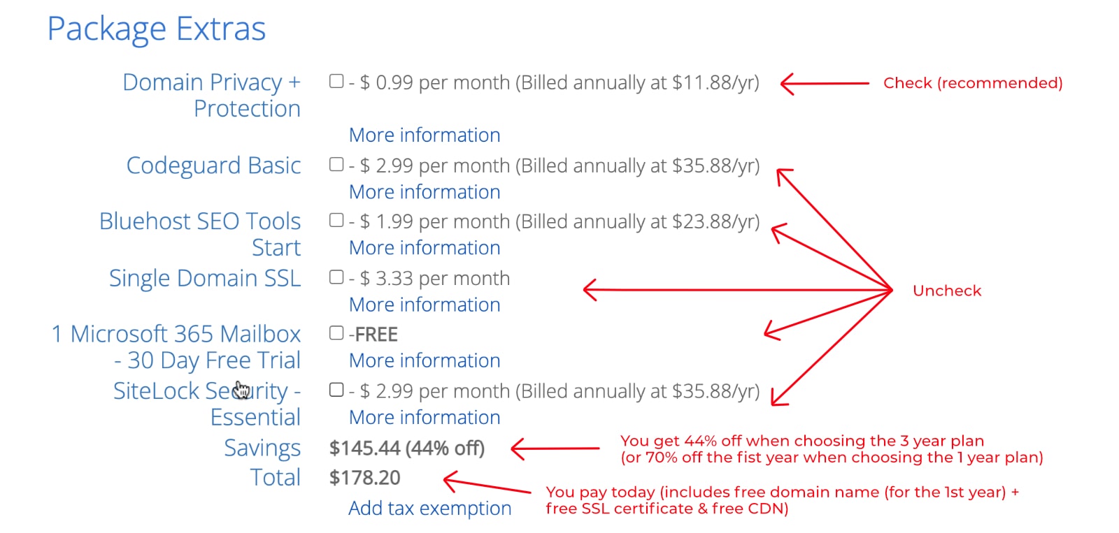 bluehost hosting package