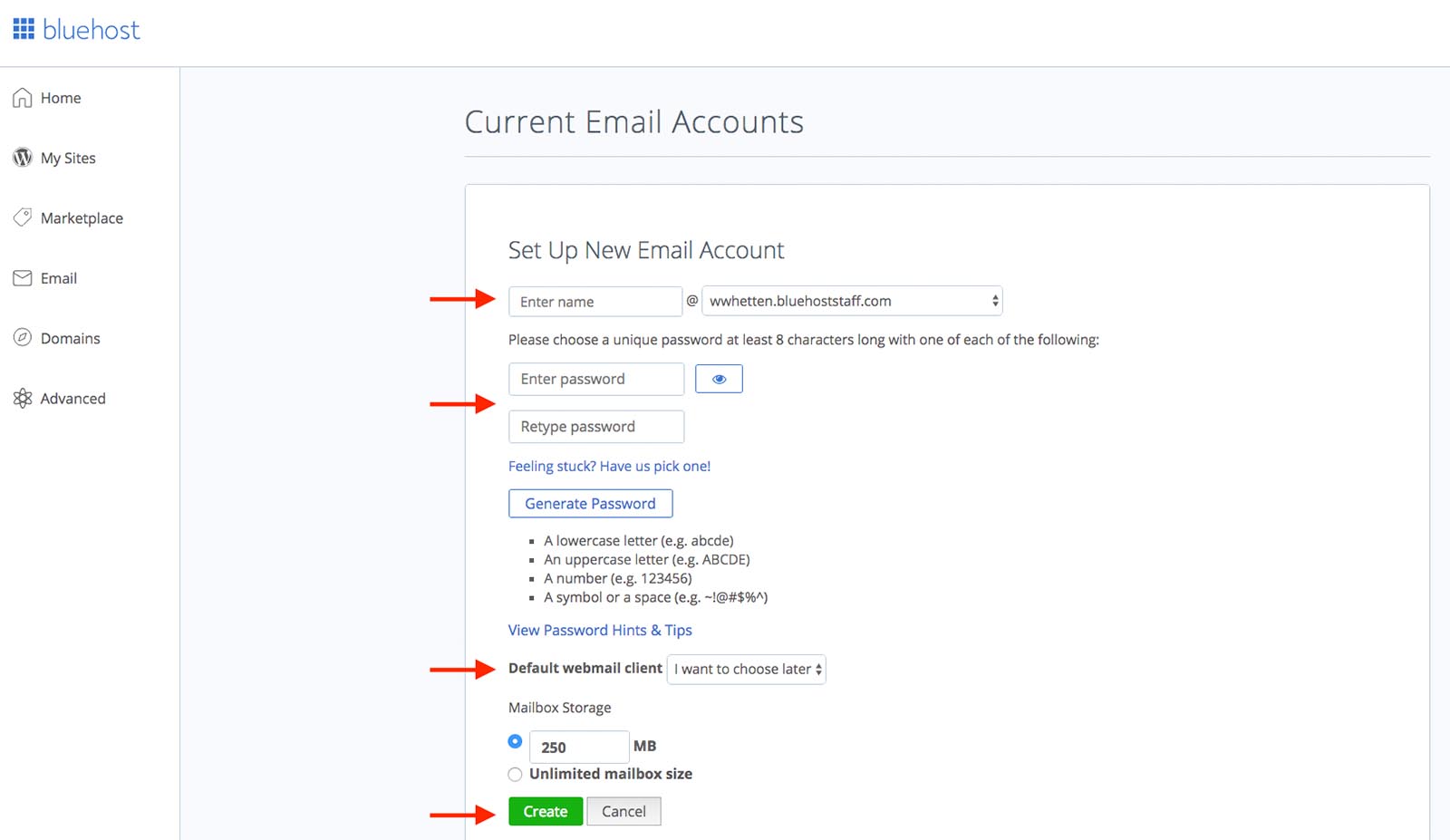 create custom email min